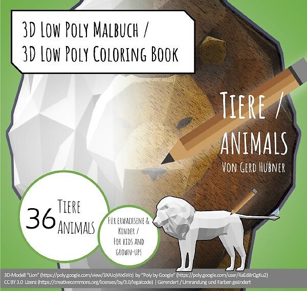 3D Low Poly Malbuch (für Erwachsene & Kinder) | 3D Low Poly Coloring Book (for grown-ups & kids)