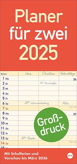 Kalender Großdruck Planer für zwei 2025 von 
