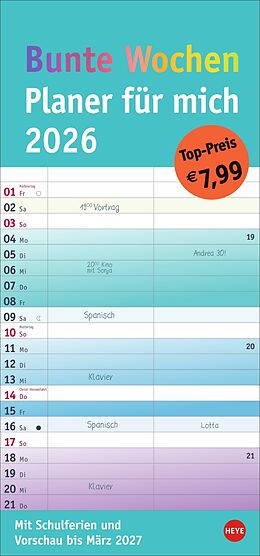 Kalender Bunte Wochen Planer für mich 2026 von 