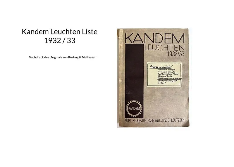 Kandem Leuchten Liste 1932 / 33