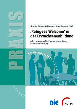 Kartonierter Einband 'Refugees Welcome' in der Erwachsenenbildung von 