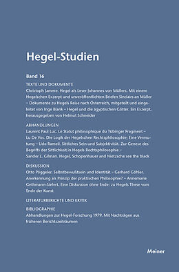 Kartonierter Einband Hegel-Studien Band 16 von 