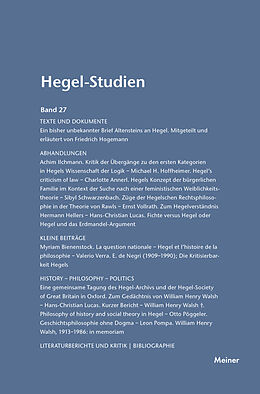 Kartonierter Einband Hegel-Studien Band 27 von 