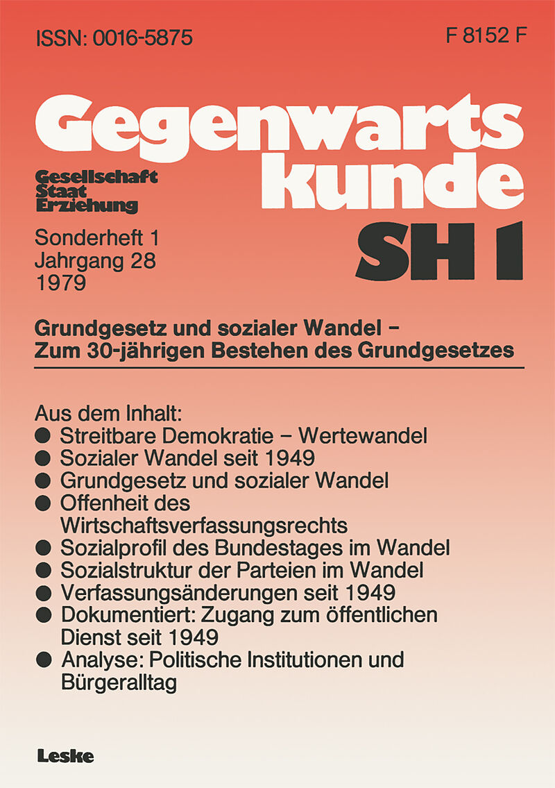 Grundgesetz und sozialer Wandel  zum 30. Jahrestag der Verfassung der Bundesrepublik Deutschland
