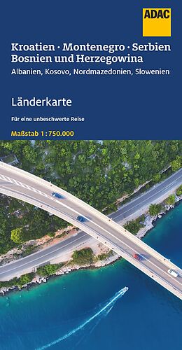 (Land)Karte ADAC Länderkarte Kroatien, Montenegro, Serbien, Bosnien u. Herzegowina 1:750.000 von 