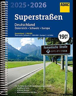 Kartonierter Einband ADAC Superstraßen Autoatlas 2025/2026 Deutschland 1:200.000, Österreich, Schweiz 1:300.000 mit Europa 1:4,5 Mio. von 