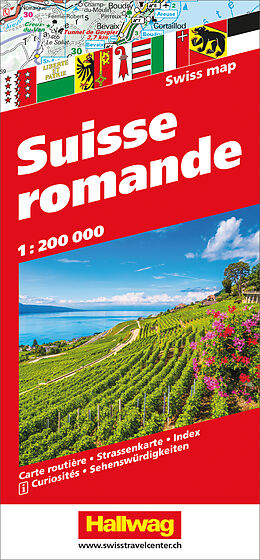 gefaltete (Land)Karte Suisse Romande Strassenkarte 1:200 000 von 