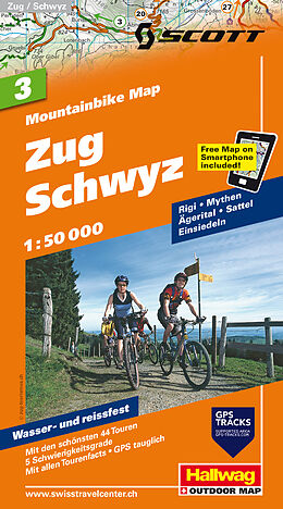 gefaltete (Land)Karte Zug Schwyz Nr. 03 Mountainbike-Karte 1:50 000 von 