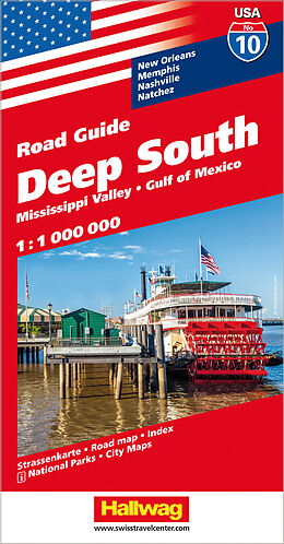gefaltete (Land)Karte Deep South, Mississippi Valley, Gulf of Mexico Strassenkarte 1:1 Mio., Road Guide Nr. 10 von 