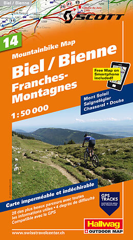 gefaltete (Land)Karte Biel-Bienne, Franches Montagnes Nr. 14 Mountainbike-Karte 1:50 000 von Hallwag Kümmerly+Frey AG