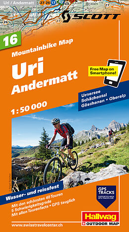 gefaltete (Land)Karte Uri, Andermatt Nr. 16 Mountainbike-Karte 1:50 000 von 