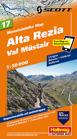 gefaltete (Land)Karte Alta Rezia, Val Müstair Nr. 17 Mountainbike-Karte 1:50 000 von 