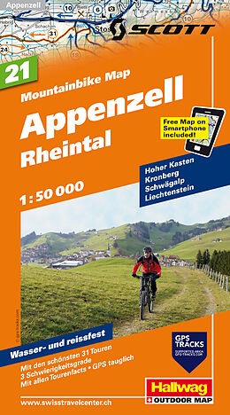 gefaltete (Land)Karte Appenzell-Rheintal Nr. 21 Mountainbike-Karte 1:50 000 von 