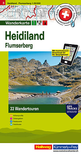 gefaltete (Land)Karte Heidiland, Flumserberg Nr. 03 Touren-Wanderkarte 1:50 000 von 