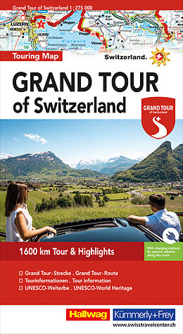 gefaltete (Land)Karte Grand Tour of Switzerland Touring Map Strassenkarte 1:275 000 von 