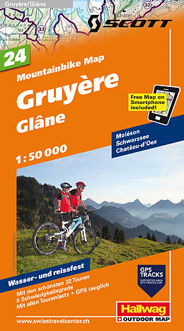 gefaltete (Land)Karte Gruyère - Glâne Nr. 24 Mountainbike-Karte 1:50 000 von 
