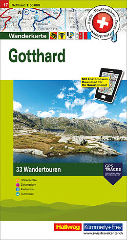 gefaltete (Land)Karte Gotthard Nr. 17 Touren-Wanderkarte 1:50 000 von 