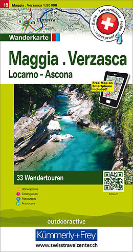 gefaltete (Land)Karte Maggia Verzasca Locarno Ascona Nr. 18 Touren-Wanderkarte 1:50 000 von 