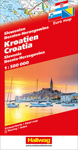 (Land)Karte Kroatien, Slowenien, Bosnien-Herzegowina Strassenkarte 1:500 000 von 