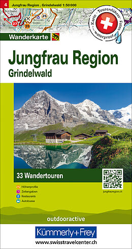gefaltete (Land)Karte Jungfrau Region Grindelwald Nr. 04 Touren-Wanderkarte 1:50 000 von 