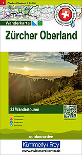 Gefaltet Zürcher Oberland Nr. 01 Touren-Wanderkarte 1:50 000 von 
