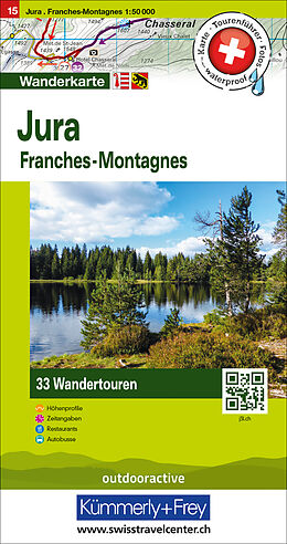 gefaltete (Land)Karte Jura Franches-Montagnes Nr. 15 Touren-Wanderkarte 1:50 000 von 