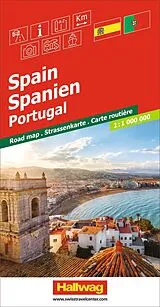 gefaltete (Land)Karte Hallwag Strassenkarte Spanien, Portugal 1:1 Mio. von 