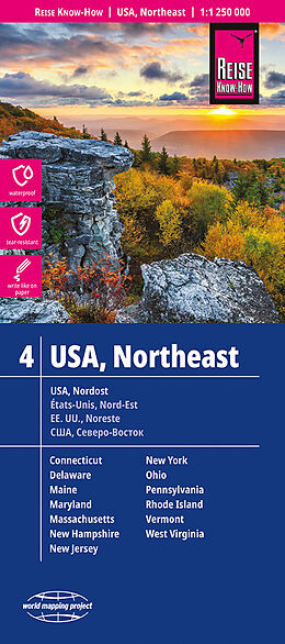 (Land)Karte Reise Know-How Landkarte USA, Nordost / USA, Northeast (1:1.250.000) : Maine, Maryland, New York, Ohio, West Virginia, ... von Reise Know-How Verlag Peter Rump
