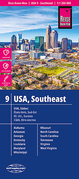 (Land)Karte Reise Know-How Landkarte USA 09, Südost (1:1.250.000) von Peter Rump Verlag