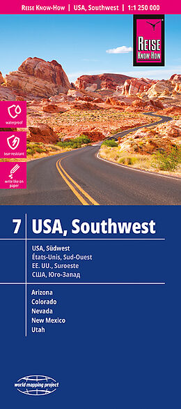 gefaltete (Land)Karte Reise Know-How Landkarte USA 07 Südwest / USA, Southwest (1:1.250.000) : Arizona, Colorado, Nevada, Utah, New Mexico von Reise Know-How Verlag Peter Rump