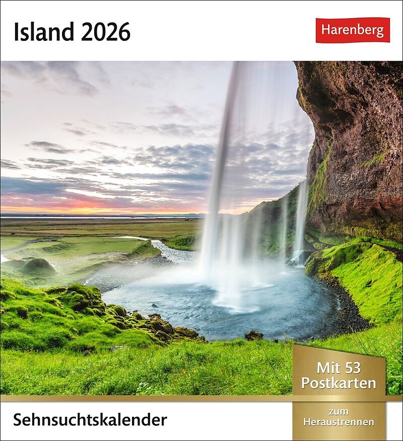 Island Sehnsuchtskalender 2026 - Wochenkalender mit 53 Postkarten