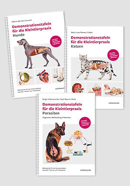Fester Einband Demonstrationstafeln für die Kleintierpraxis Hund, Katze und Parasiten 3 Bde. im SET von 