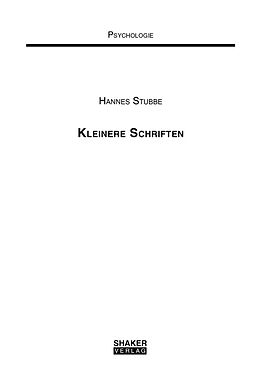 Kartonierter Einband Kleinere Schriften von Hannes Stubbe