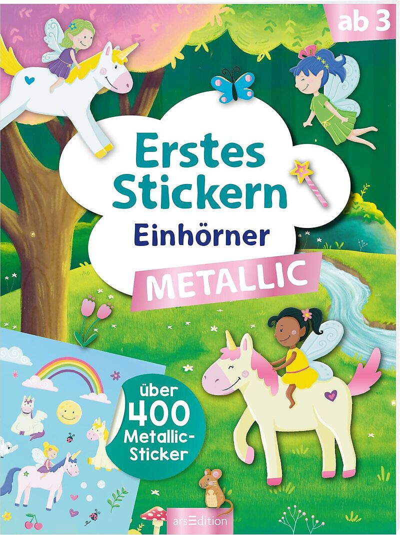 Erstes Stickern Metallic  Einhörner