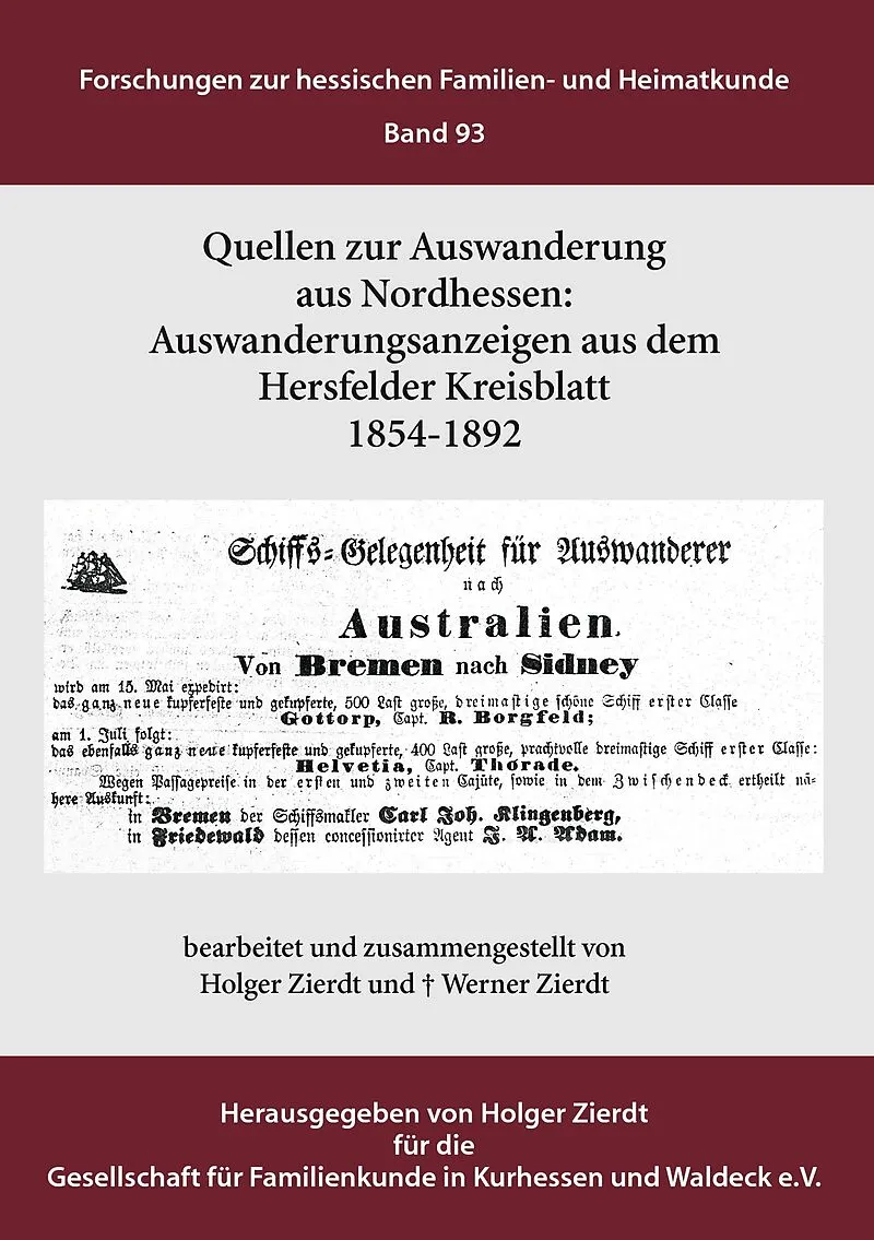Auswanderungsanzeigen aus dem Hersfelder Kreisblatt 1854-1892