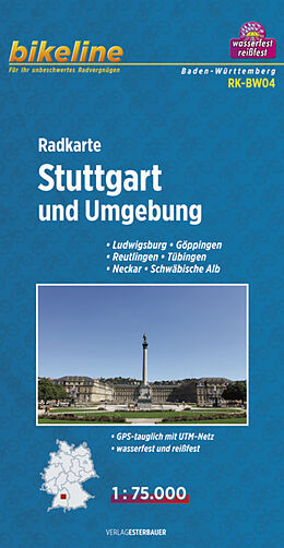 gefaltete (Land)Karte Radkarte Stuttgart und Umgebung (RK-BW04) von 