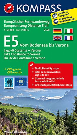 (Land)Karte KOMPASS Wander-Tourenkarte Europäischer Fernwanderweg E5 Vom Bodensee bis Verona 1:50.000 von 
