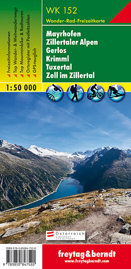 gefaltete (Land)Karte WK 152 Mayrhofen - Zillertaler Alpen - Gerlos - Krimml - Tuxertal - Zell im Zillertal, Wanderkarte 1:50.000 von 