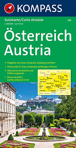 (Land)Karte KOMPASS Autokarte Österreich 1:300.000 von 