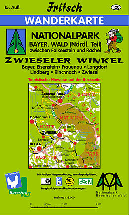 gefaltete (Land)Karte Nationalpark Bayerischer Wald (Nördlicher Teil) Zwieseler Winkel von 