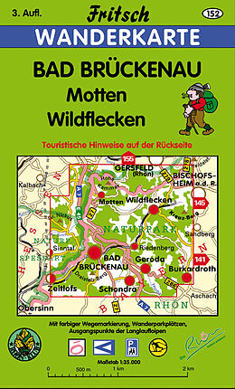 gefaltete (Land)Karte Bad Brückenau - Motten - Wildflecken von 