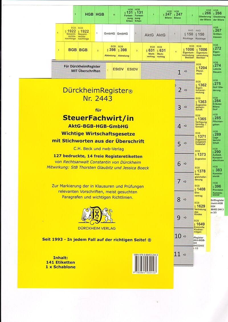 DürckheimRegister® STEUERFACHWIRT/IN - AktG-BGB-HGB-GmbHG mit Stichworten