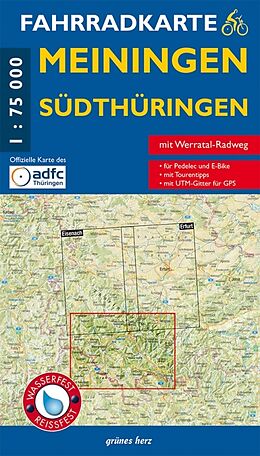 (Land)Karte Fahrradkarte Meiningen, Südthüringen von 