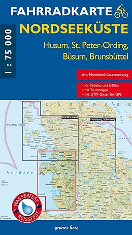 (Land)Karte Fahrradkarte Nordseeküste - Husum, St. Peter-Ording, Büsum, Brunsbüttel von 