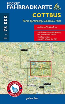 (Land)Karte Pocket-Fahrradkarte Cottbus, Forst, Spremberg, Lübben, Peitz von 