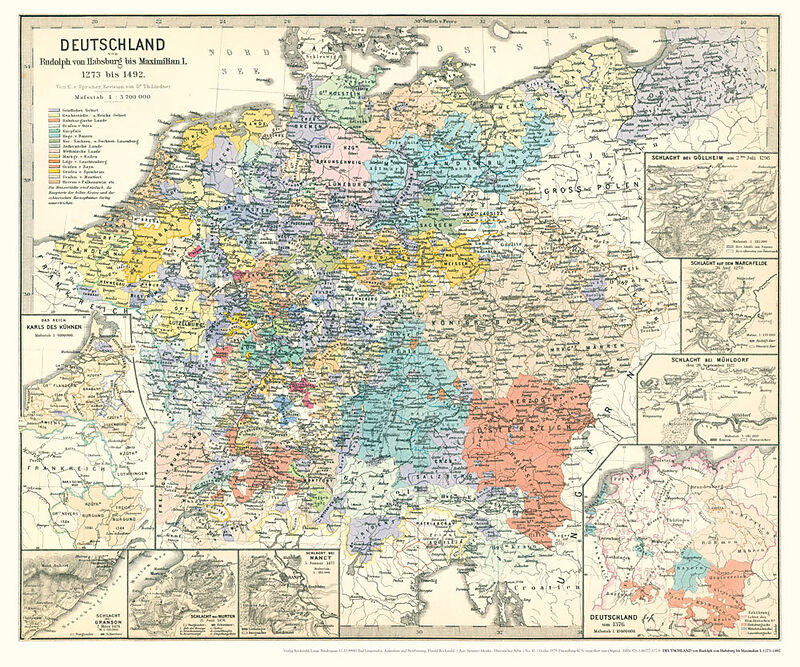 Historische Karte: DEUTSCHLAND von Rudolph von Habsburg bis Maximilian I. 12731492 (Plano)