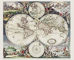 (Land)Karte Historische WELTKARTE um 1660 - Justus Danckert (Plano 71 x 58 cm) von Justus Danckert