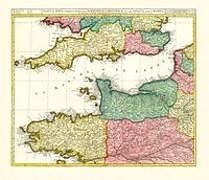 (Land)Karte Historische Karte: ÄRMELKANAL  Südliches ENGLAND und nördliches FRANKREICH - KANALINSELN, um 1710 von Nicolas Visscher, Peter (der Jüngere) Schenk