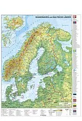 (Land)Karte Skandinavien und Baltikum physisch 1 : 30.000 000. Wandkarte mit Metallbeleistung von Heinrich Stiefel