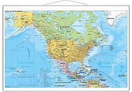 (Land)Karte Nord- und Mittelamerika politisch, Wandkarte mit Metallbeleistung von Heinrich Stiefel
